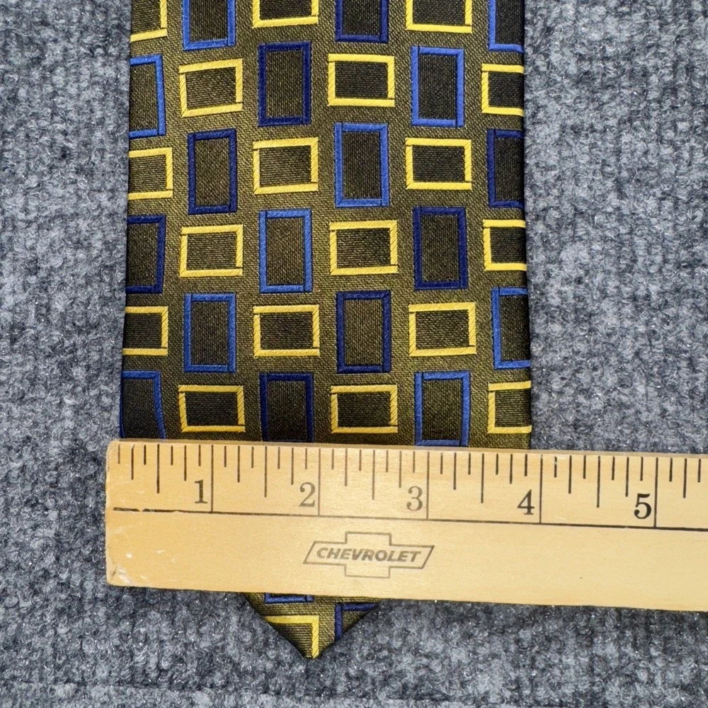 Bruno Piattelli Platinum Tie 100% Silk Made in USA Gold Blue Yellow Geometric